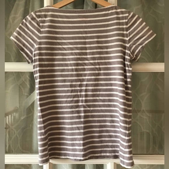 Boden 100% cotton short sleeve top size 4 US 8 UK gray + white stripes pattern - Picture 3 of 7